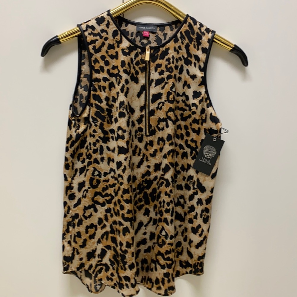 Vince Comuto Faux Leather Sleeveless Blouse